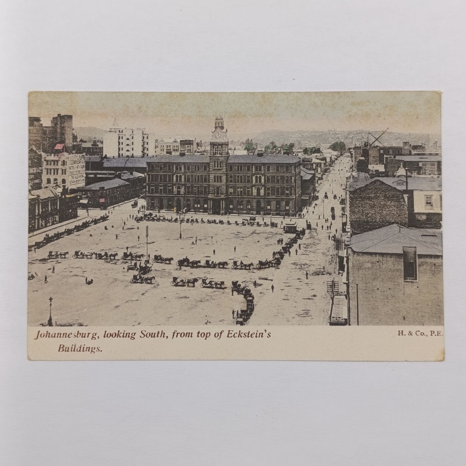 Early 1900's postcard with picture of Johannesburg taken from Eckstein Buildings