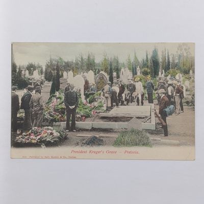 Early 1900's colorized postcard - people at President Paul Kruger's grave