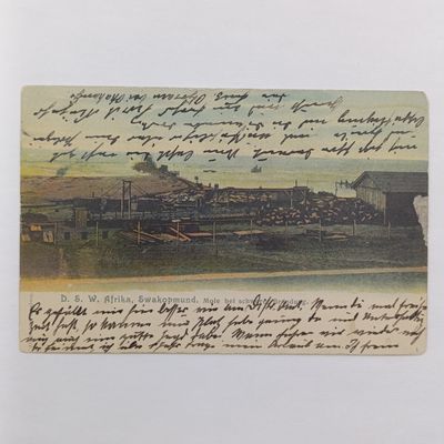 German South West African postcard with 5 Pfennig Colonial Stamp - Picture of Swakopmund Mole - 1909
