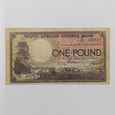 South African WH Clegg One Pound banknote - 1922 - well used