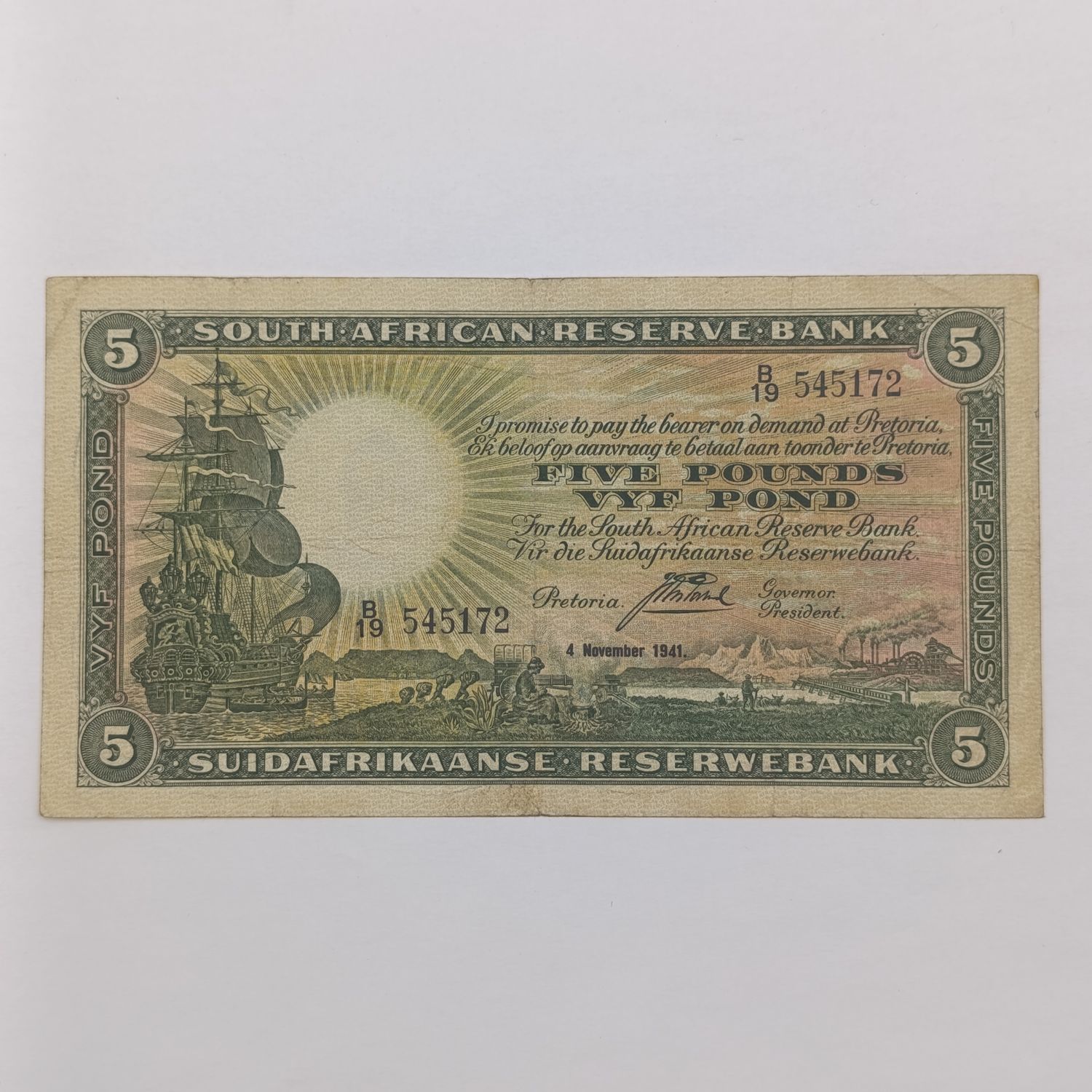 South African J Postmus 1941 5 Pounds banknote