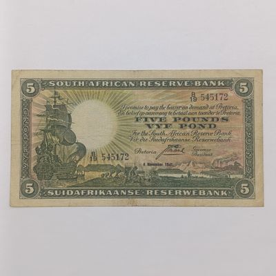 South African J Postmus 1941 5 Pounds banknote