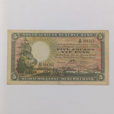 South African J Postmus 1943 5 Pounds banknote