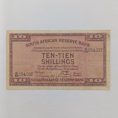 South African J Postmus 1941 Ten Shillings banknote - Graffiti