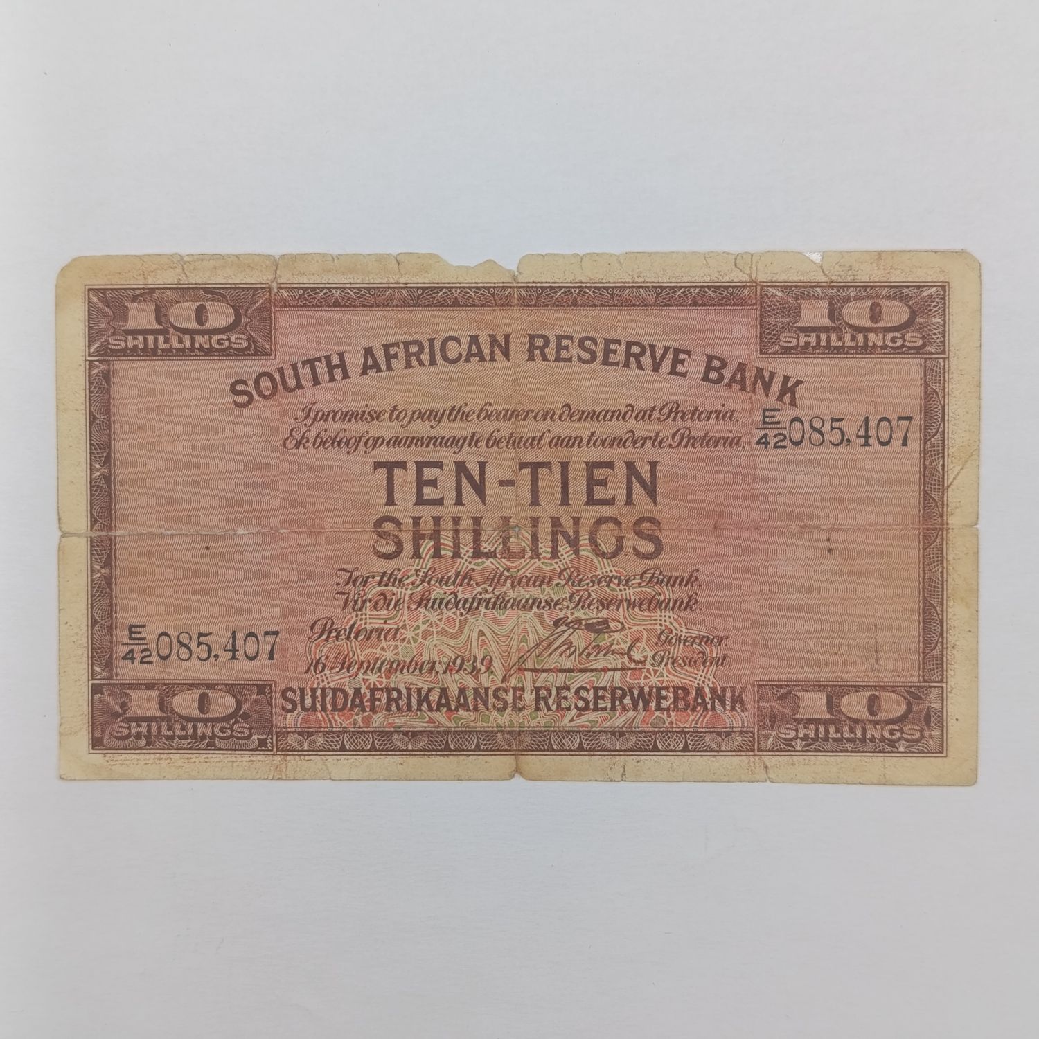South African J Postmus 1939 Ten Shillings banknote