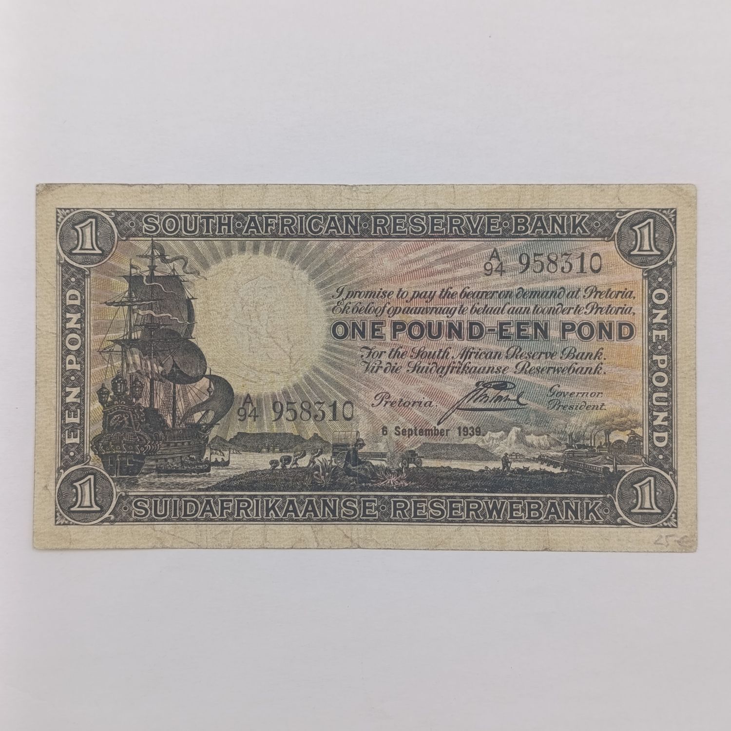 South African J Postmus 1939 One Pound banknote