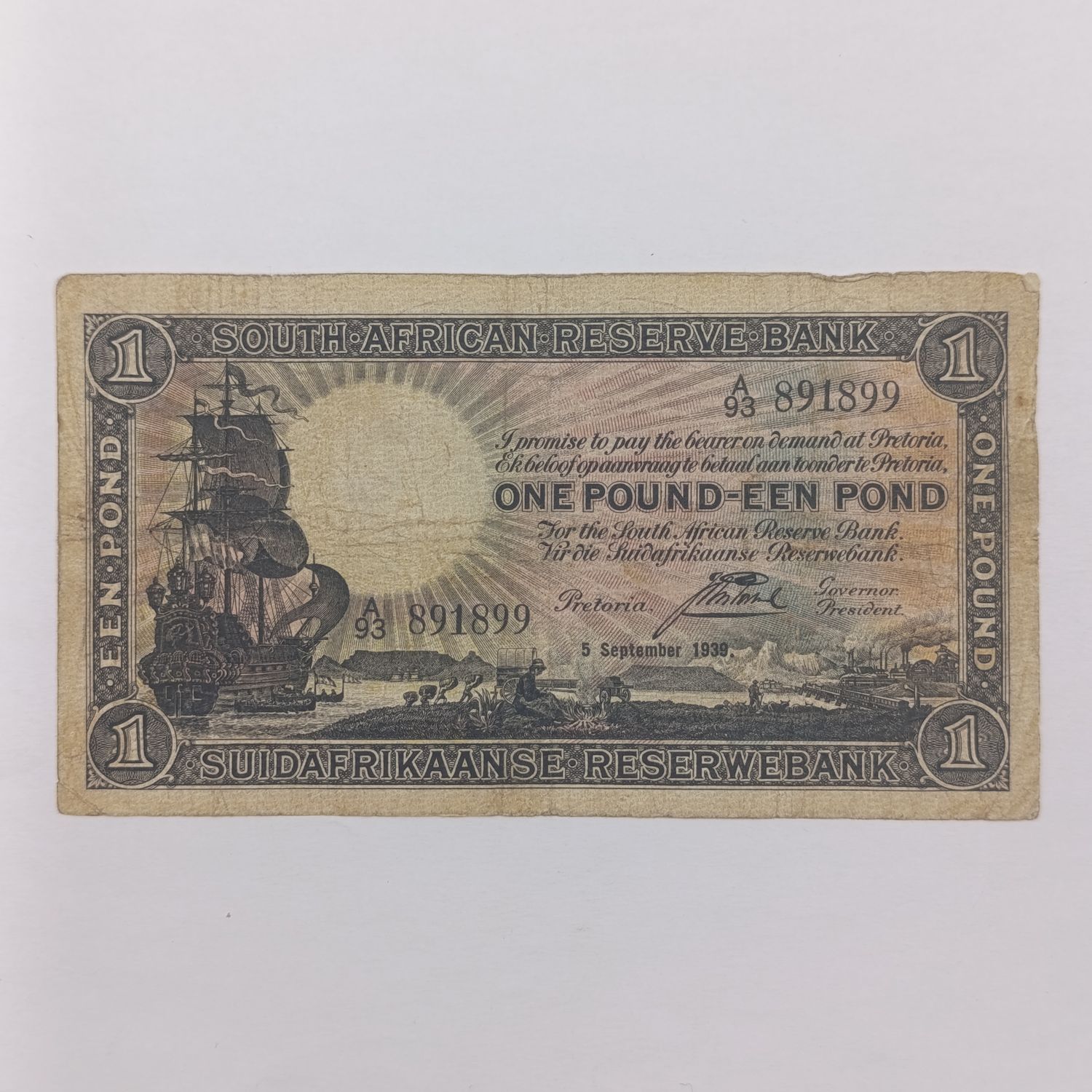 South African J Postmus 1939 One Pound banknote