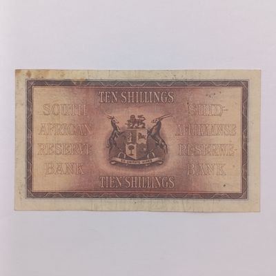 South African J Postmus 1942 Ten Shilling only-issue banknote - dark brown - not rust