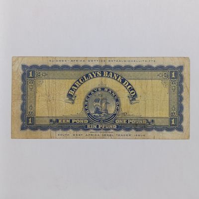 South West Africa Barclays Bank one pound banknote - 1 Sept 1956