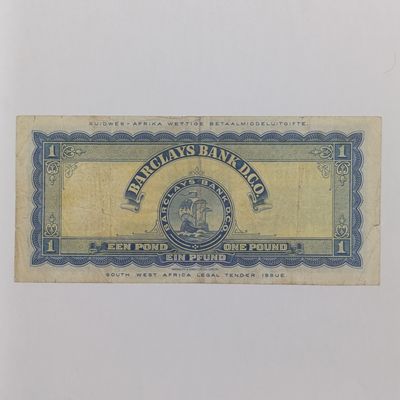 South West Africa Barclays Bank 1 Pound - 29 Nov 1958