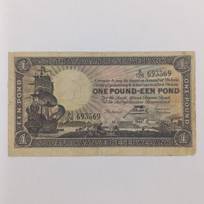 South Africa J Postmus 1942 One pound banknote - rim and corner damage