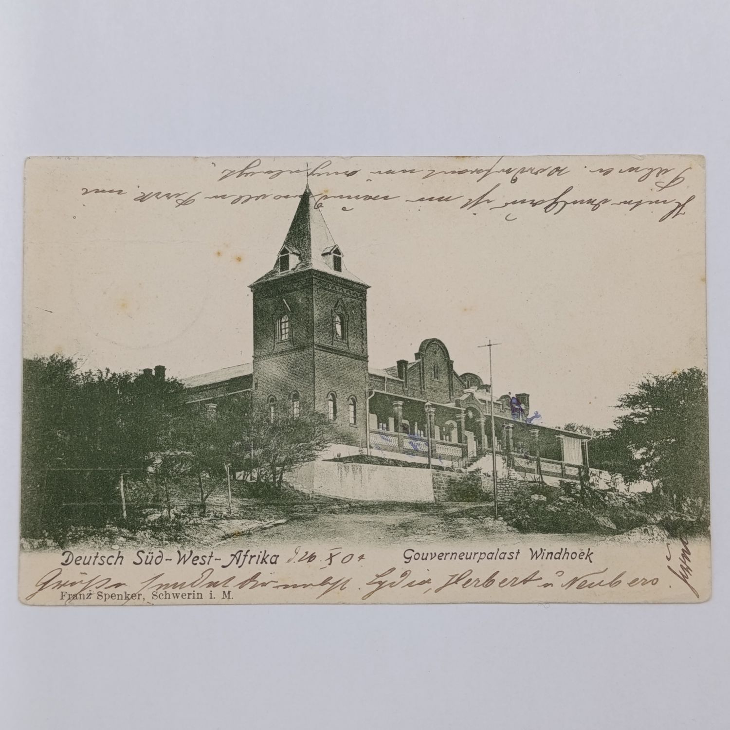 1904 Postcard sent Okahandja to Kleinzschachwitz, germany with picture of Governeurpalast, Windhoek - Just over a month by colonial steamer ship