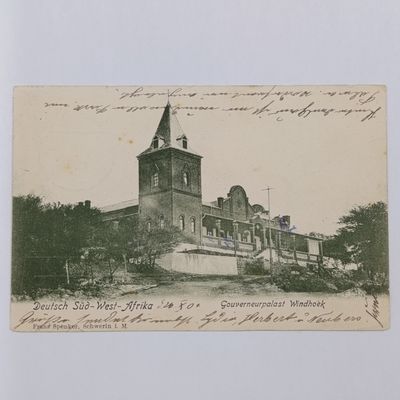 1904 Postcard sent Okahandja to Kleinzschachwitz, germany with picture of Governeurpalast, Windhoek - Just over a month by colonial steamer ship