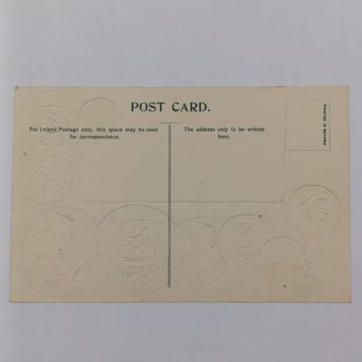 Antique Postcard with Netherlands and India flag and coinage - Embossed and unused