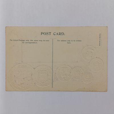 Antique Postcard with Peru flag and coinage - Embossed and unused