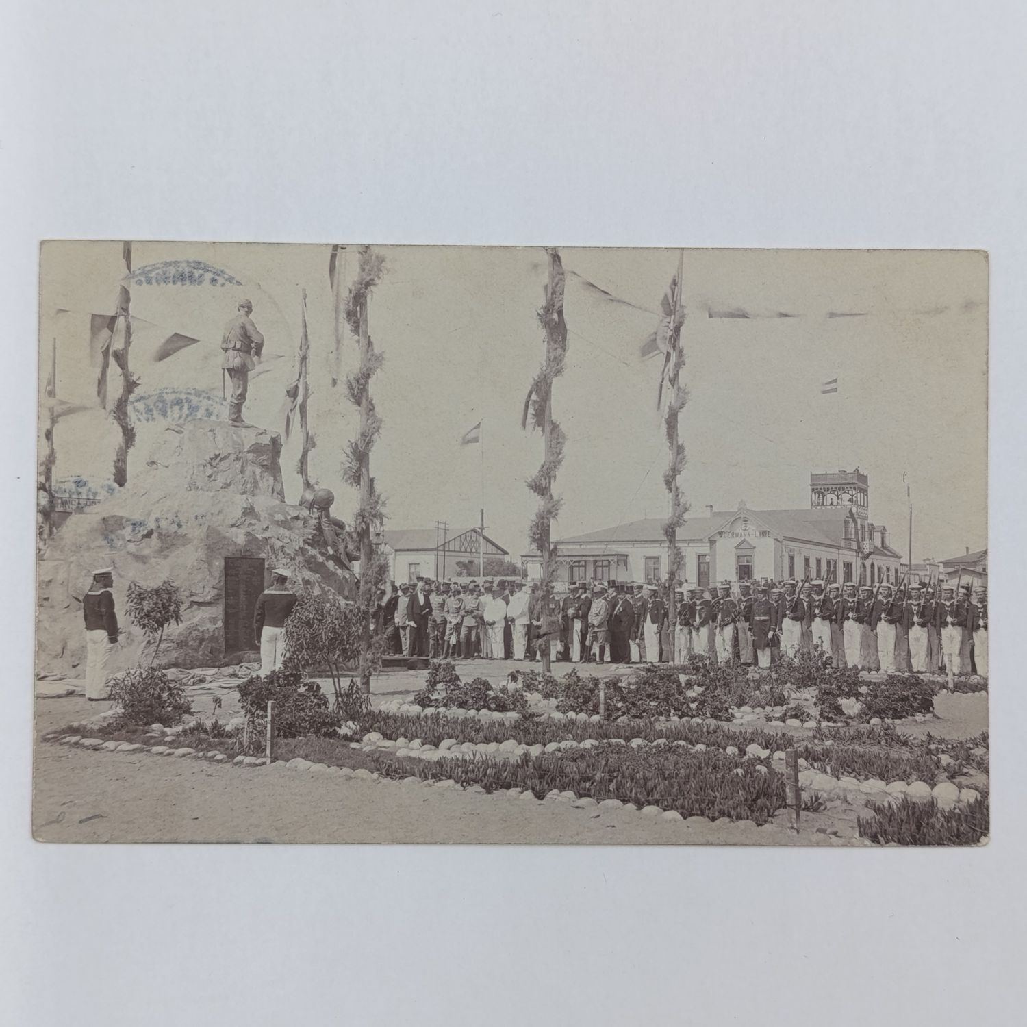 Antique GSWA postcard 1908 with imperial Yacht stamp sent Swakopmund to Hannover, Germany - Details about Monument unveiling