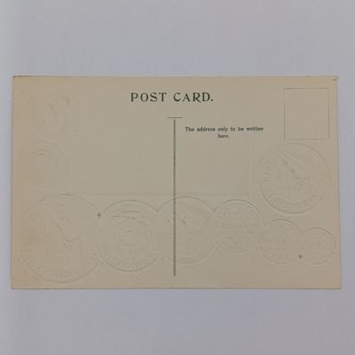 Antique Postcard with ZAR (Transvaal) flag and coinage - Embossed and unused