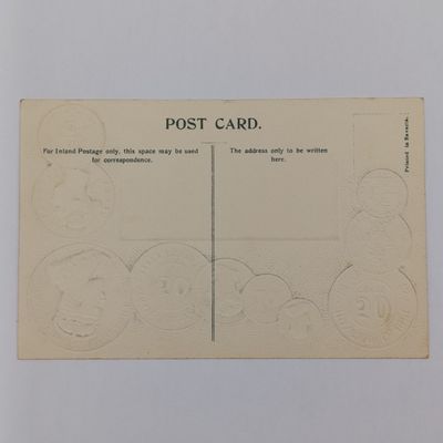Antique Postcard with Straits Settlements and Hong Kong flag and coinage - Embossed and unused