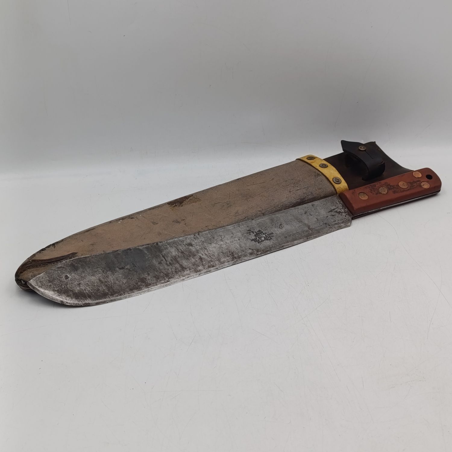 Post WW2 Josh Beal and Son Endure British military machete in sheath - 1952 issue and per sheath