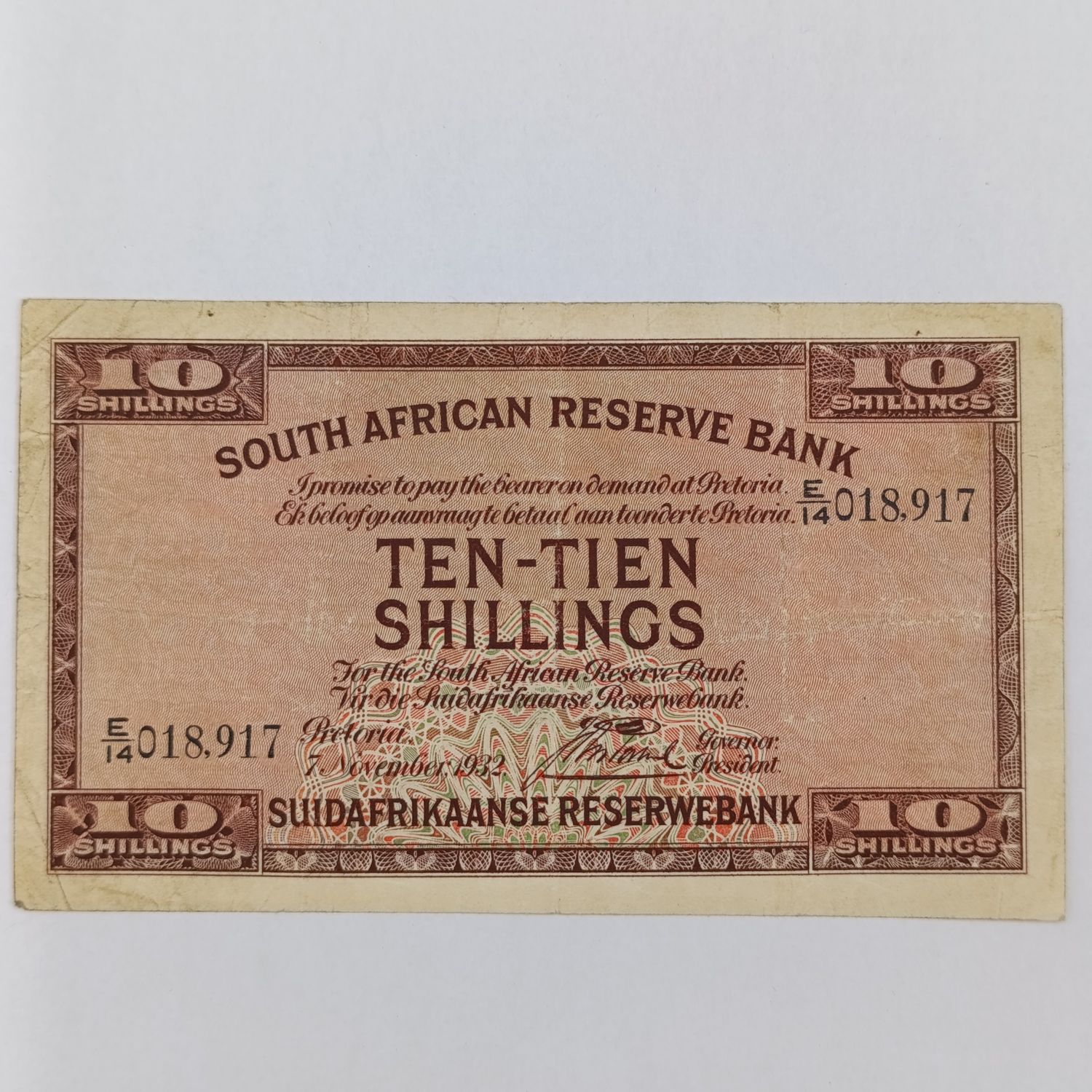 South Africa 1932 Postmus ten Shillings banknote