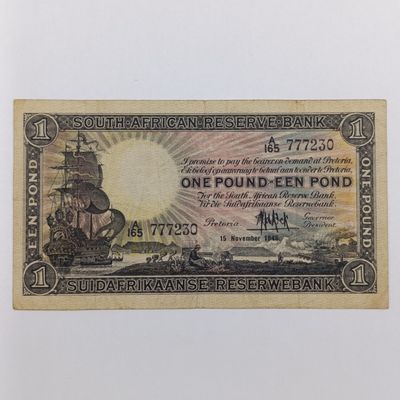 South African M H de Kock 1st Series One Pound 15 Nov 1946 - VF+