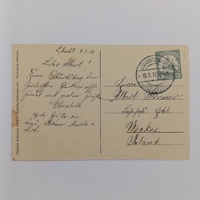Postcard with the Cross of Diaz at Luderitz - Posted 10 Jan 1912 at Luderitz with 5 Pf Keiser Yacht stamp to USAKOS - greetings from the Diamond Desert