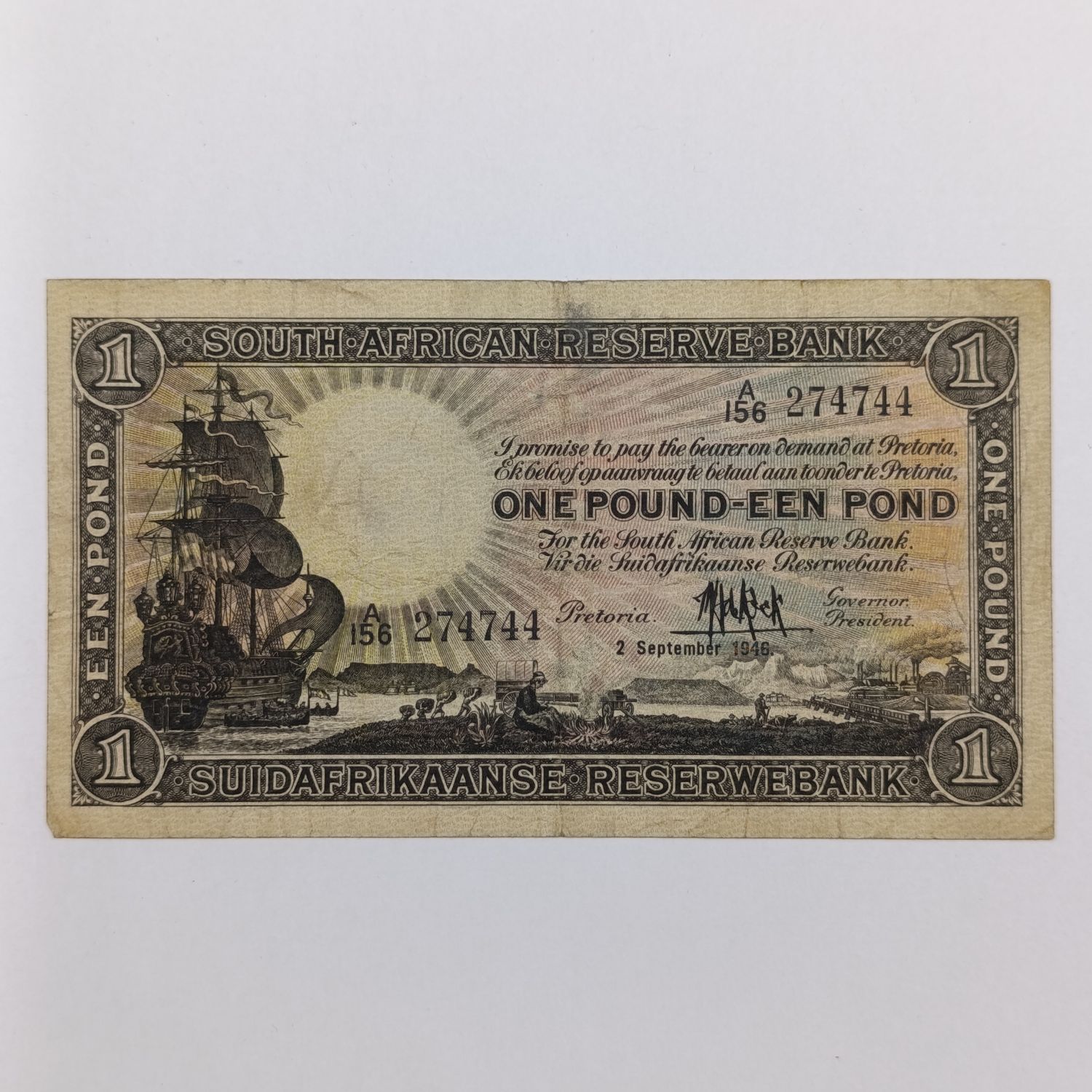 South African M H de Kock 1st Issue One Pound 2 Sept. 1946 - VF