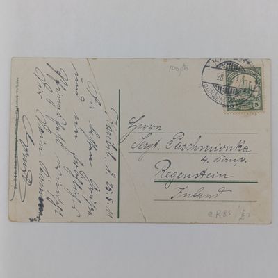 1911 Postcard from Karibits to Regenstein (Latvia) with 5 Pfennig Kaiser Yacht stamp Addressed to Sergt. Paschwitz
