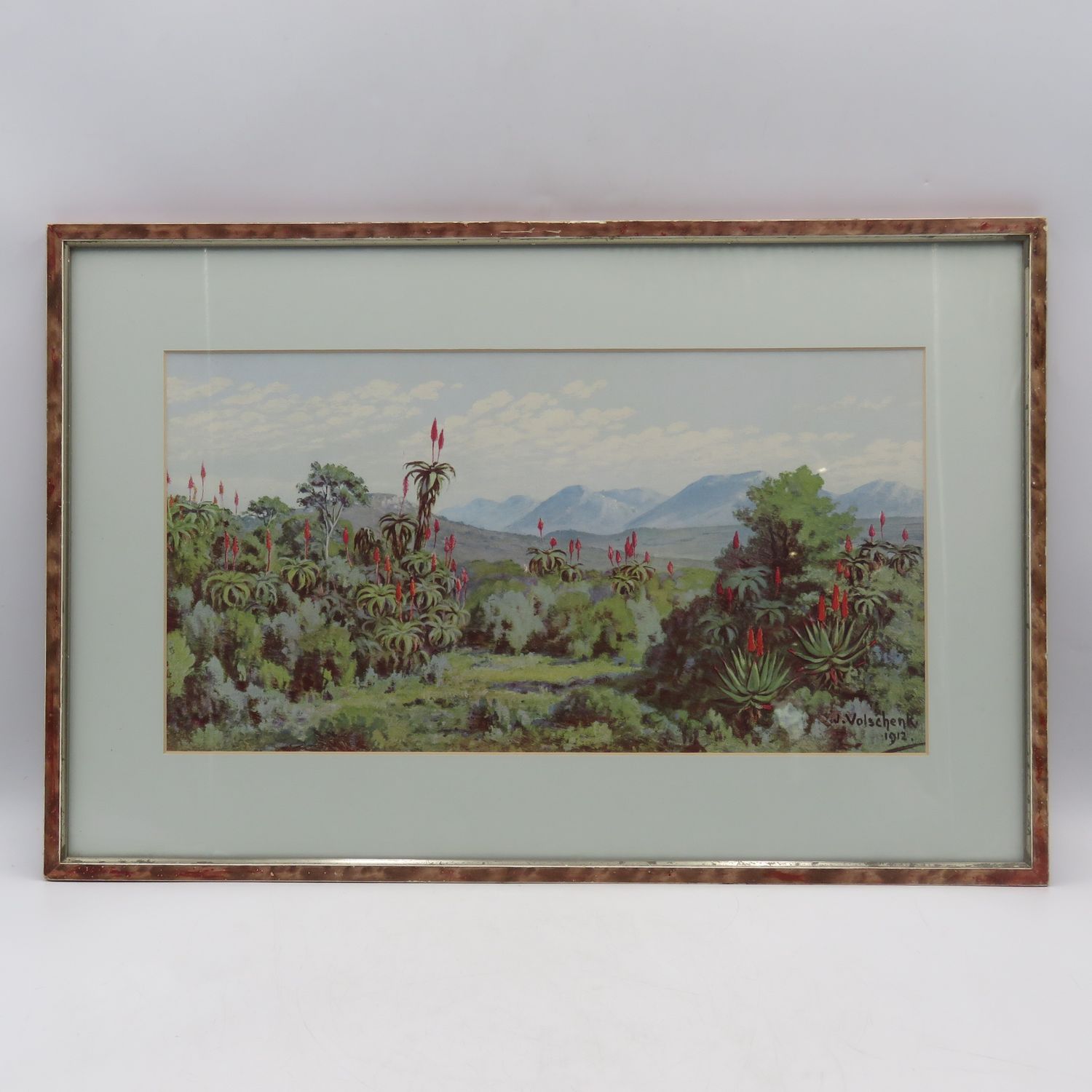 Antique Landscape painting by Jan Ernst Abraham Volschenk in 1912