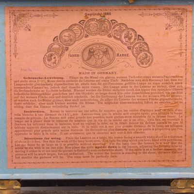Antique Ernst Planck Fairy tales magic lantern in case with glass fairy tale slides