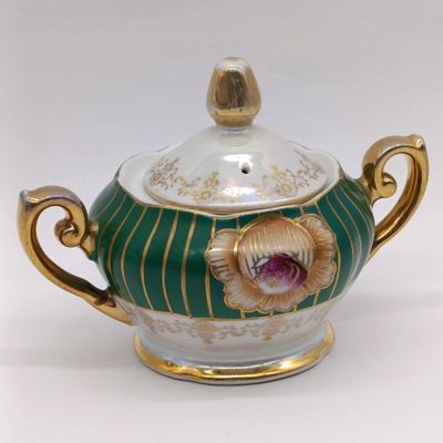 Empire Style Lustreware porcelain sugar bowl with lid
