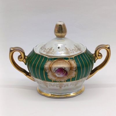 Empire Style Lustreware porcelain sugar bowl with lid