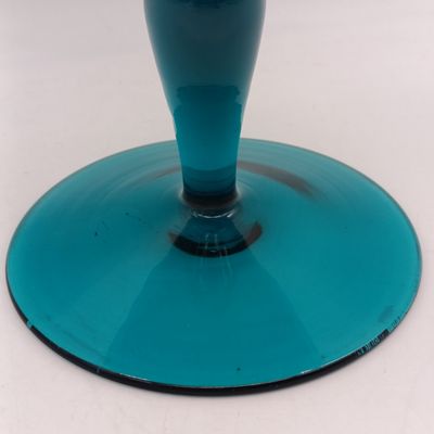 Murano Incamiciato turquoise blue pedestal glass bowl - mid century