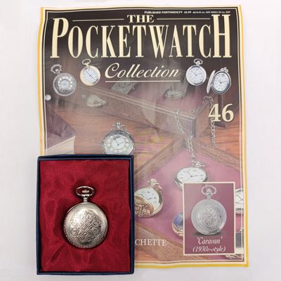 1930's Style Caravan full hunter quartz pocket watch - #46 Pocket watch collection - with book