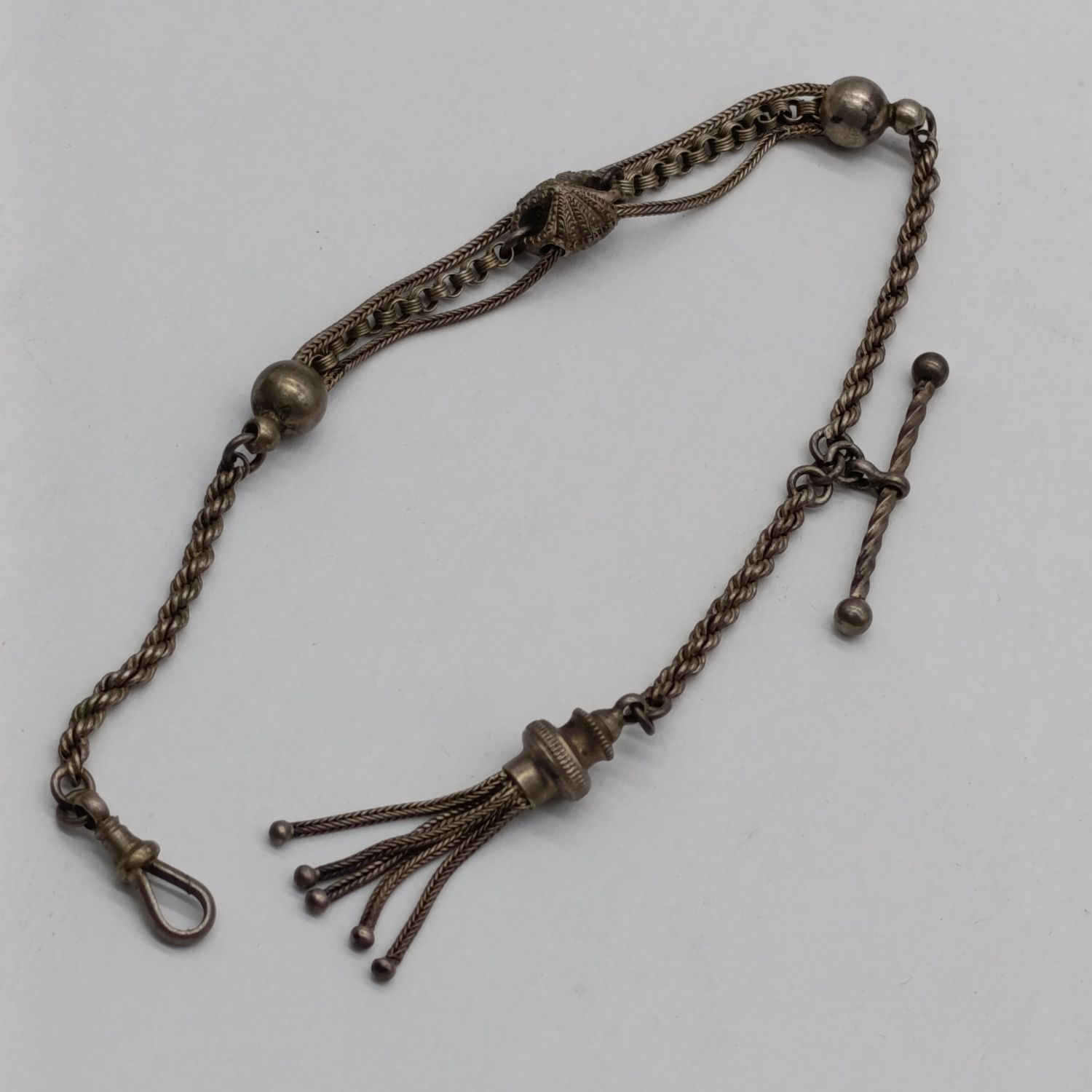 Antique Pocket watch fob chain - 27cm long - Appears to be silver