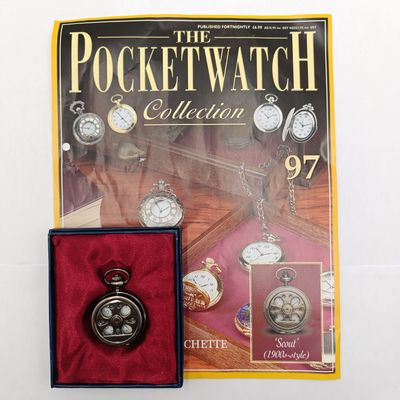 1900's Style Scout full hunter quartz pocket watch - #97 Pocket watch collection - with book