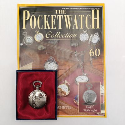 1990's Style Golfer full hunter quartz pocket watch - #60 Pocket watch collection - with book