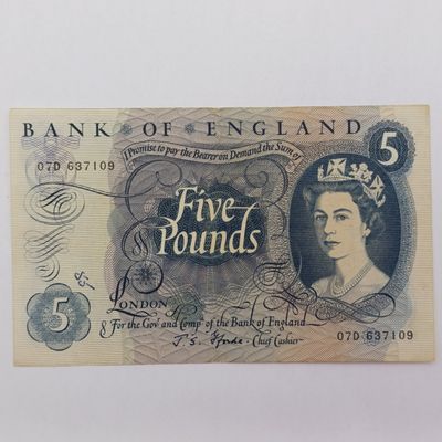 1967-1970 Series Great Britain 5 Pound banknote - Bank of England