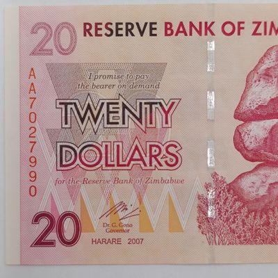 Zimbabwe 2007 Harare 20 Dollar banknote