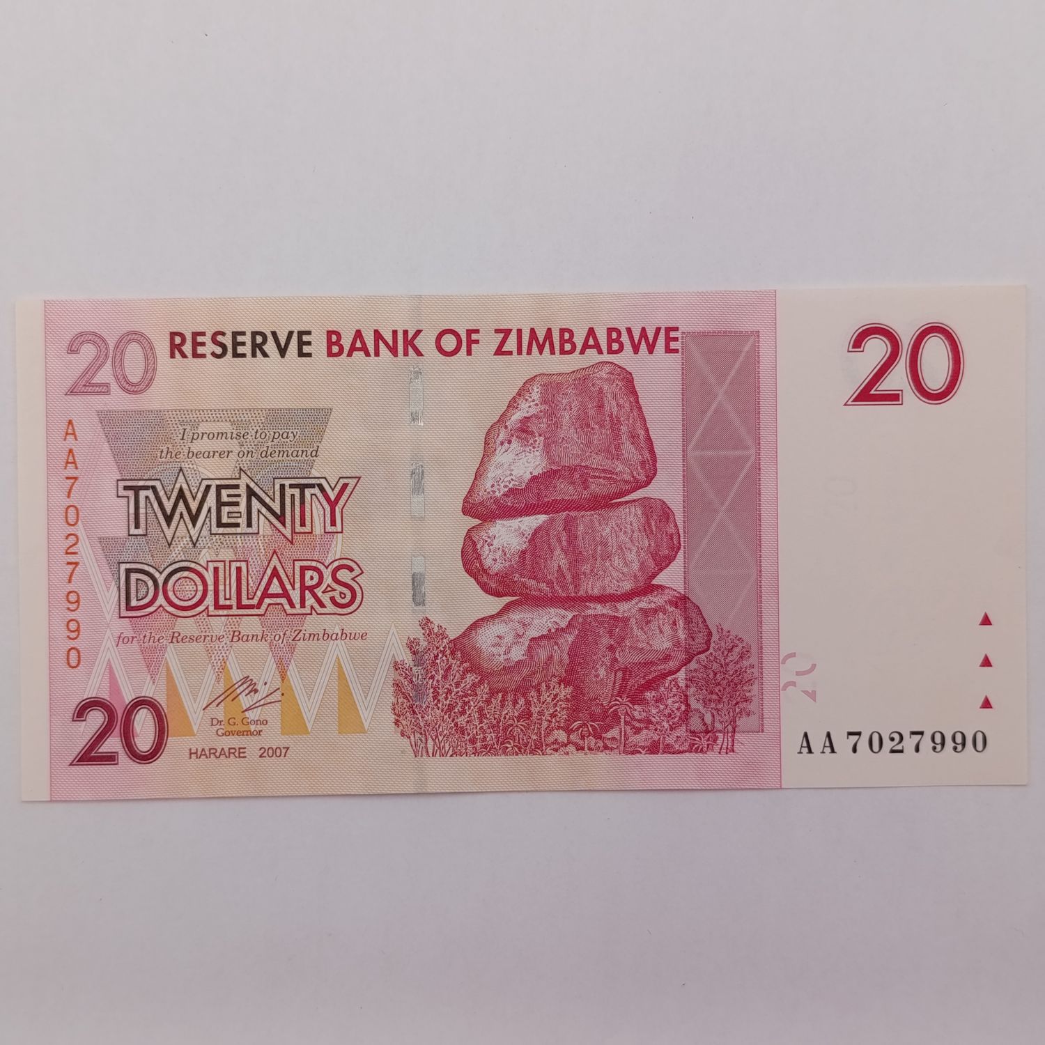 Zimbabwe 2007 Harare 20 Dollar banknote