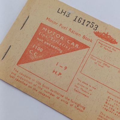 British Fuel ration booklet for a car not exceeding 1100CC (1-9HP) - for 6 months