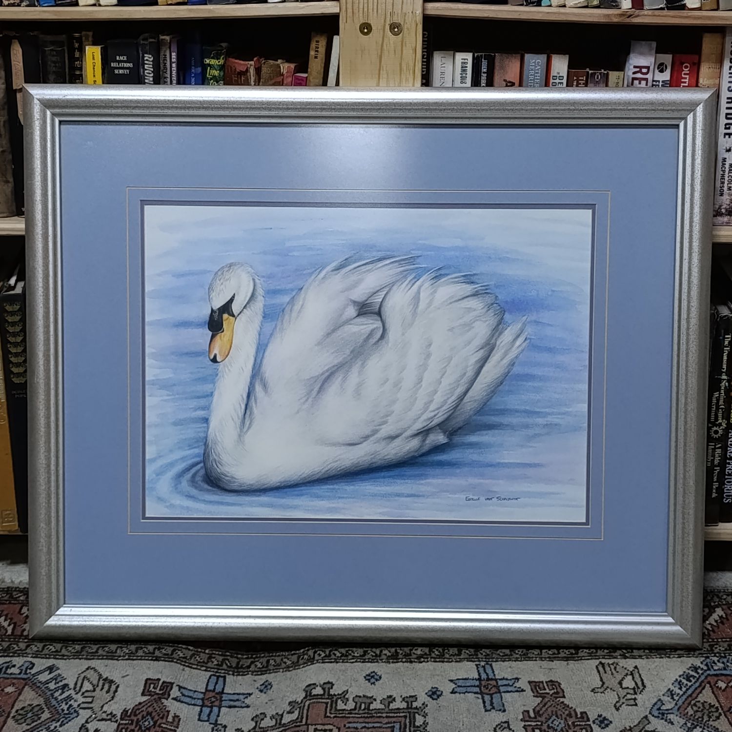 Beautiful pastel artwork of swan by Estelle van Schalkwyk