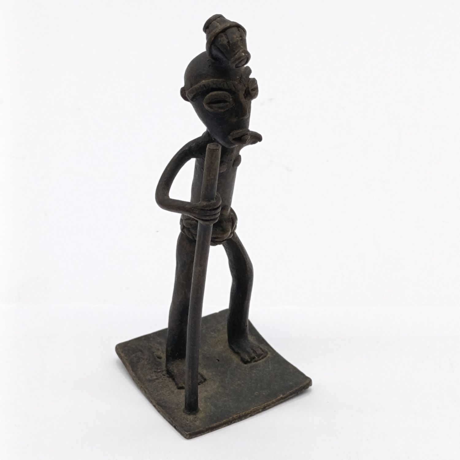 West African Lost wax bronze figurine - Ashanti gold-weight style - One-armed woman early 1900's