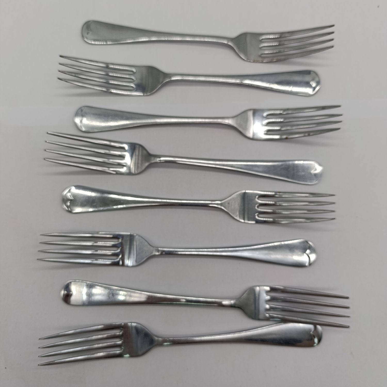Set of 8 large stainless chrome plated forks