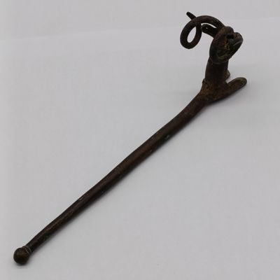 Ancient Luristan Bronze Ibex pin/finial - Lost wax method - Genuine Verdigris patina - Approximately 1000 - 650 BC