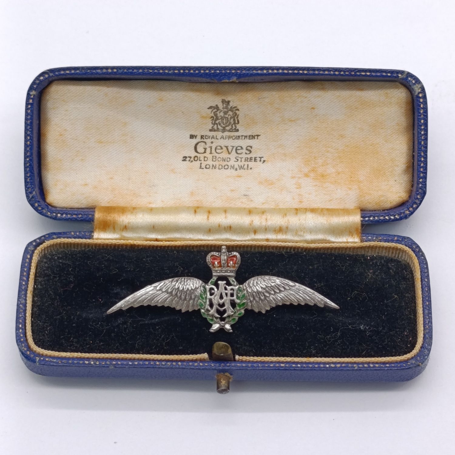 Enamel WW2 Era silver enameled RAF sweetheart brooch in box