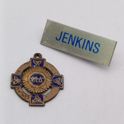Brass boxing medal won by CPL Jenkins 1956 - with his name tag