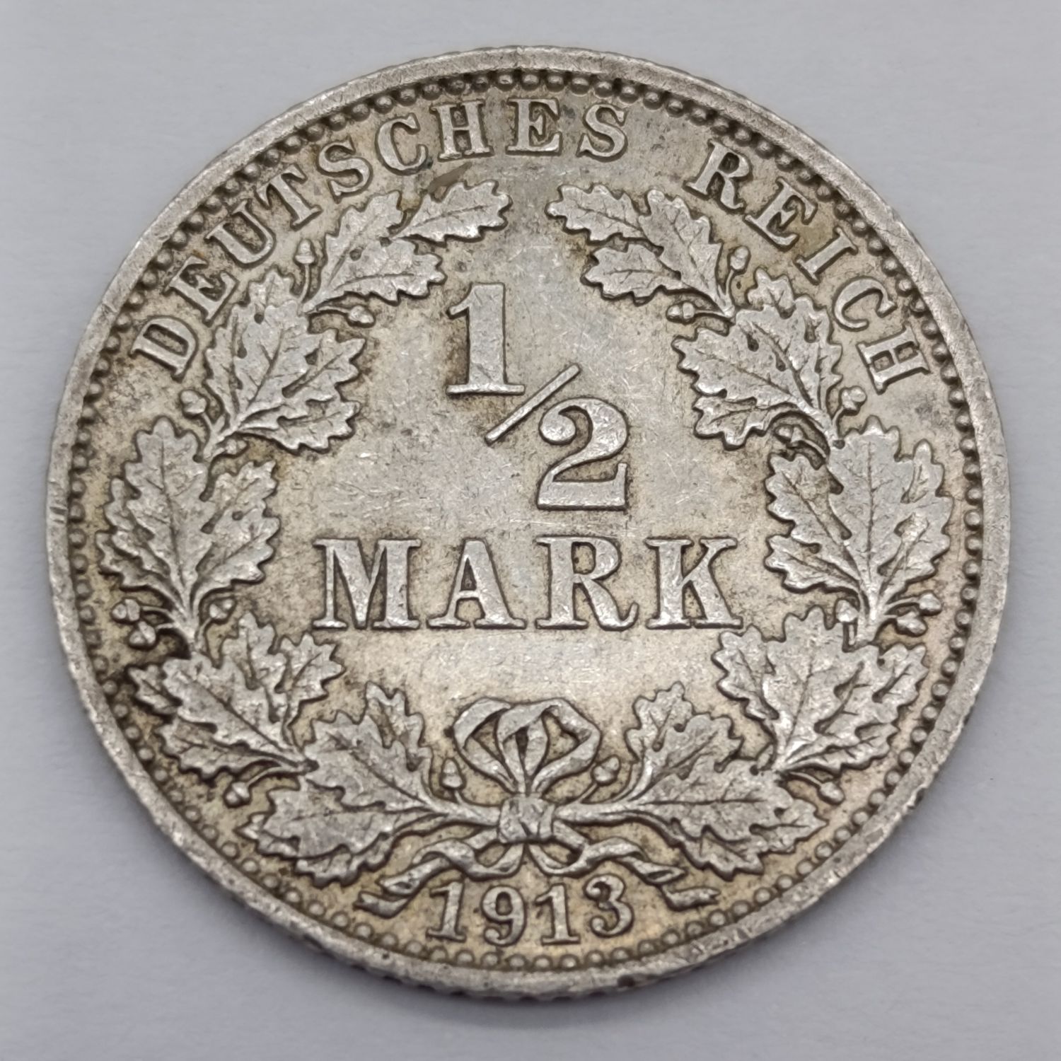 1913 J silver German reich half mark - VF+