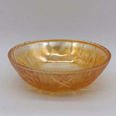 Jeannette Glass Iris and Herringbone marigold carnival glass berry bowls with beaded rim