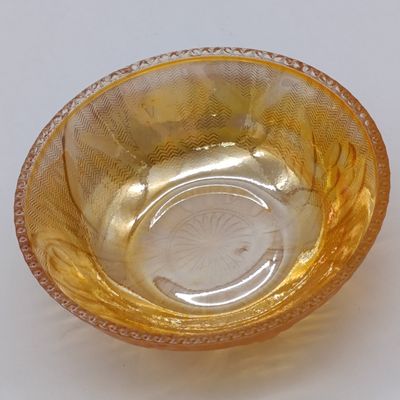 Jeannette Glass Iris and Herringbone marigold carnival glass berry bowls with beaded rim
